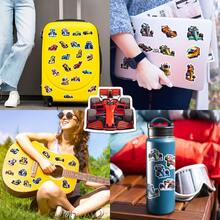 50 张交通贴纸，乙烯基防水卡通汽车卡车贴纸套装，适用于水瓶剪贴簿笔记本电脑行李手机壳，适合青少年成人的酷炫卡车贴纸 - 彩色 - 查看 12