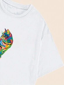 Printed T-Shirt Colorful Kitten Design Women's Blouse Casual T-Shirt Fashion Premium Comfort Cotton Candy Sexy Sophisticated Versatile Hot Girl Tight Elegant Comfortable - trắng - Xem 4