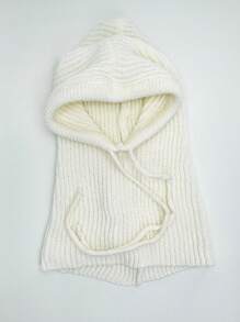 1 件女式抽绳拉法帽纯色针织帽和可拆卸羊毛领，适合日常街头装和滑雪冬秋季 - A - 查看 14