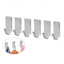 6pcs Stainless Steel Hooks - For Kitchen, Bathroom, Door, Wall - No Drilling Required