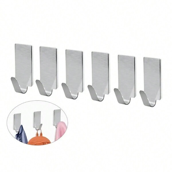 6pcs Stainless Steel Hooks - For Kitchen, Bathroom, Door, Wall - No Drilling Required