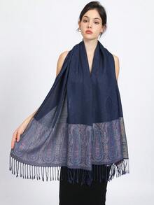 1pc Elegant Solid Color Jacquard Pattern Shawl, Paisley Motif Print, Pashmina Style Scarf, Smooth Fabric, Versatile For All Seasons, Weddings And Parties - Navy Blue - View 8