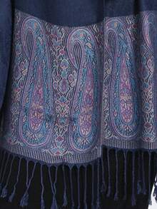 1pc Elegant Solid Color Jacquard Pattern Shawl, Paisley Motif Print, Pashmina Style Scarf, Smooth Fabric, Versatile For All Seasons, Weddings And Parties - Navy Blue - View 4