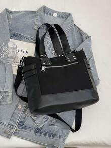 Túi Tote Cổ Điển Màu Trơn Sức Chứa Lớn, Túi Đeo Vai Hot Girls Cool Punk Y2K, Túi Đeo Chéo & Túi Xách Tay Đính Đinh Tán Cho Nữ, Túi Đeo Chéo Du Lịch Ngoài Trời Nhiều Ngăn Đa Năng Màu Trơn, Túi Đeo Chéo Messenger Đi Làm Hàng Ngày Thường Ngày - màu đen - Xem 6
