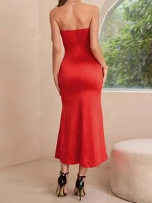 女士修身交叉印花露肩华丽礼服