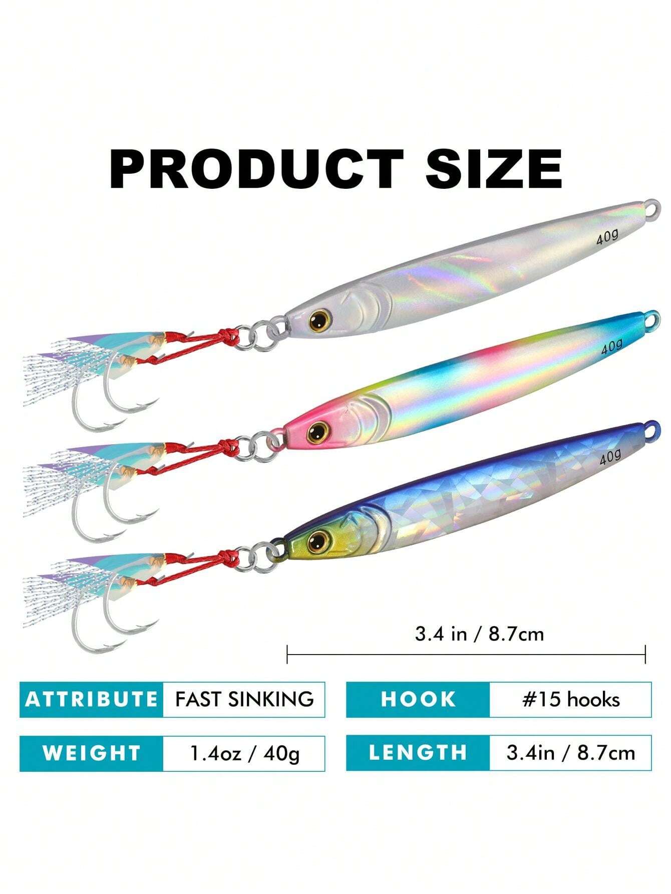 TRUSCEND Truscend 3pcs Holographic Metal Fishing Lures Ultra Sharp