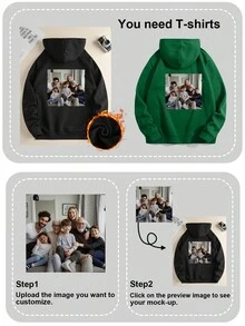 个性化图案保暖连帽女式黑色卫衣，可定制万圣节/圣诞节主题图案。上传您的照片/自拍/合照/风景照/宠物照片/Logo，即可定制朋友/家人/情侣/宠物照片，以及生日/周年纪念/情人节照片。女士休闲套头保暖连帽卫衣，黑色上衣/外套，圣诞节服装，秋季服装，秋季上衣，返校季女装，秋季女式上衣，冬季女装，派对礼物，送给她的礼物。