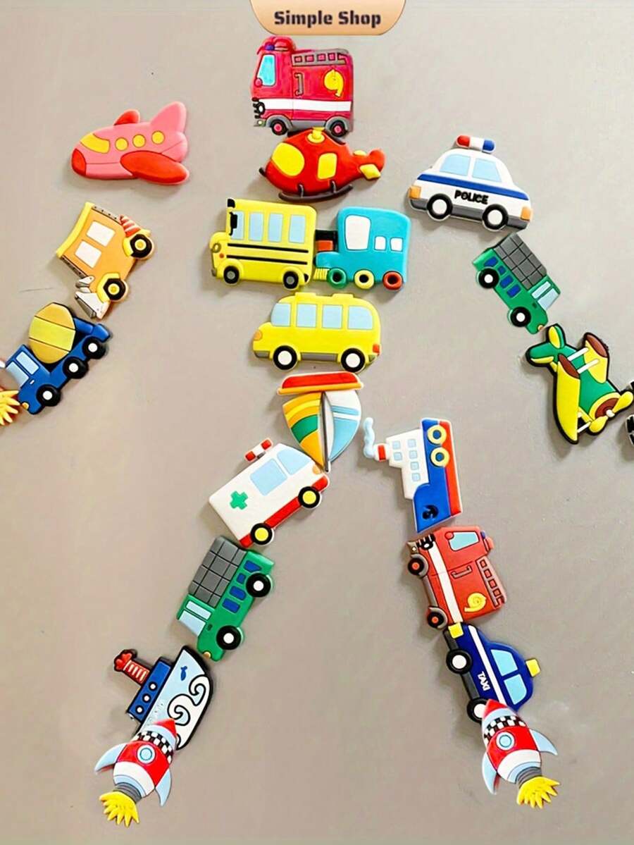 10 件/套磁铁汽车和飞机冰箱贴纸套装 - PVC 软橡胶交通工具贴花，非常适合家庭、办公室装饰和节日庆祝，无需电力，最佳礼物 - 彩色 - 查看 1