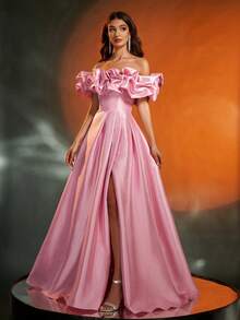 Anymoon 女士晚礼服，胸部饰有褶皱细节，适合正式场合、优雅晚宴、婚礼宾客礼服、毕业典礼礼服、正式晚宴礼服、派对礼服，春粉色 - 粉色 - 查看 8