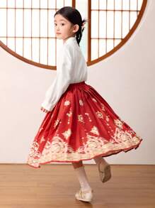 Balabala 女童长袖连衣裙套装 2024 秋季时尚两件套服装 - 白紅色 - 查看 3