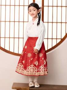 Balabala 女童长袖连衣裙套装 2024 秋季时尚两件套服装 - 白紅色 - 查看 2