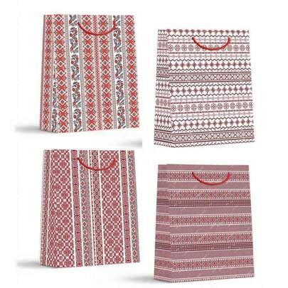 1 conjunto (12 unidades/pacote, 3 unidades por design) sacolas para presentes de Natal, sacolas para presentes de Natal reutilizáveis, sacolas para presentes de papel com alças e estampas de Natal, sacolas para presentes de Natal, sacolas para presentes de feriado, sacolas para presentes de Natal, sacolas para lembrancinhas