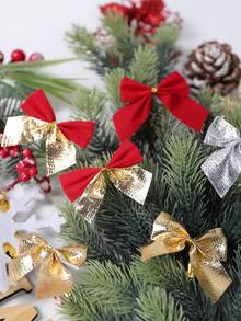 30Pcs Christmas Tree Bows, Mini Plastic Christmas Bows DIY Suitable For Christmas Tree Hanging, Christmas Wreath Decoration Accessories, Party Home Gift Wrapping Supplies, Holiday Parties And New Year Scene Decoration - Multicolor - View 7