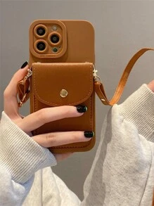 1pc Customized Leather Card Holder With Detachable Strap & Phone Case, Personalized Letter Name, Solid Color Retro Premium Couple Phone Case, Portable Crossbody Phone Wallet Card Holder,Season Picks,Cell Phones & Accessories,Customized Phone Cases,Cute Phone Cases, Personalized Wallet - Brown - View 3