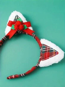 1pc Christmas Element Fabric Plaid Bow 3D Ear Headband, Casual Cute For Women Holiday Hairstyle Accessory Hair Hoop ,Hairband For Women - Multicolor - View 6