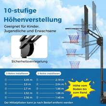 Outdoor Basketball Hoop, Basket Height 149-305cm Adjustable, Basketball Hoop With Backboard, Portable Basketball Stand With Wheels, Basketball Hoop - Black - View 2