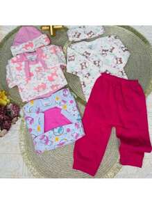 3-Piece Newborn Girl/Girl Kit - 1 Long-Sleeved Bodysuit, 1 Pair Of Pants/Shorts And 1 Cap - Baby Set In 100% Cotton Suedine Fabric - Baby Layette - Hồng - Xem 3