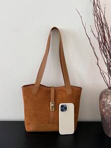 Túi Tote Đeo Vai Có Dây Buộc Tương Phản Thường Ngày Có Hai Quai Đeo Dùng Cho Công Việc Đi Học Dành Cho Học Sinh Tốt Nghiệp, Nữ Tuổi Teen, Sinh Viên Năm Nhất, Năm Hai, Năm Ba & Năm Tư Ở Cao Đẳng, Đại Học & Trung Học, Hoàn Hảo Cho Hoạt Động Ngoài Trời, Du Lịch & Quay Lại Trường Học - màu nâu - Xem 7