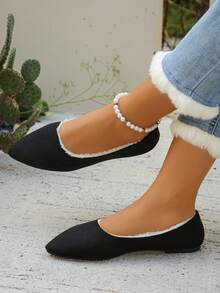 Giày lười đế bằng mũi nhọn lót nhiệt ấm áp thoải mái cho nữ, phong cách thanh lịch để mặc hàng ngày vào mùa thu/đông - màu đen - Xem 2