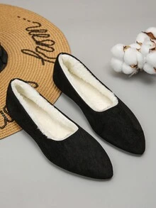 Giày lười đế bằng mũi nhọn lót nhiệt ấm áp thoải mái cho nữ, phong cách thanh lịch để mặc hàng ngày vào mùa thu/đông - màu đen - Xem 6