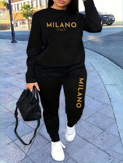 2pcs Women's Casual Sports Sweatsuit Set, Suitable For Autumn/Winter, Chinese New Year, Lunar New Year, Year Of The Horse, Spring Festival, Happy New Year, Valentine's Day, Valentine's Day Gift, Gift For Her On Valentine's Day, Etc. Back To School Clothes, School Outfit Ideas, Back To School Essentials, First Day Of School Outfit, Back To School Outfits 2026 Black