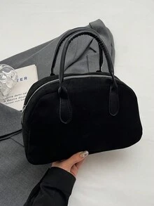 优雅款式纯色可调节肩带迷你顶部提手包、礼品包、绒面革包，非常适合派对、舞会、晚宴/宴会，搭配派对礼服，适合秋季 - 黑色 - 查看 3