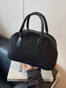 优雅款式纯色可调节肩带迷你顶部提手包、礼品包、绒面革包，非常适合派对、舞会、晚宴/宴会，搭配派对礼服，适合秋季 - 黑色 - 查看 2