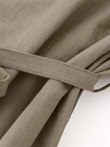 Cárdigan de estilo kimono de unicolor y frente abierto minimalista para mujer - Caqui - Ver 9