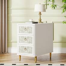 Tribesigns End Table With 3 Drawers, White Narrow Side Table For Living Room With 3D Printed Shell Finish, Modern Slim Nightstand And Bedside Table With Storage For Bedroom (1) - 白色 - 查看 10