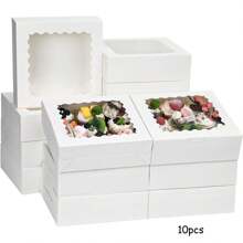 5/10/20/30件烘焙盒 6*6*3英寸 带窗口饼干盒 白色零食盒 派盒 糕点盒 适用于甜甜圈、巧克力草莓生日派对 - 白色 - 查看 11