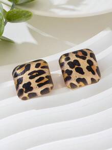 1 对复古几何豹纹哑光方形夹式耳环，独特的日常珠宝礼物，适合女性