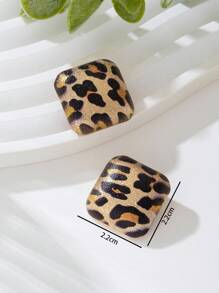 1 对复古几何豹纹哑光方形夹式耳环，独特的日常珠宝礼物，适合女性