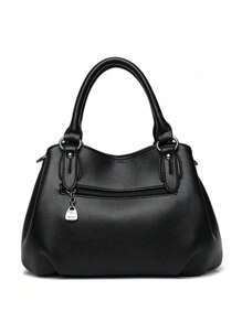 Dedoo 2025母亲节精选包袋，高品质奢华手提包，设计师斜挎包，大容量托特包，纯色皮革单肩包。商务休闲女士包袋，适合办公室、商务和工作场合。优雅女士手提包。 - 黑色 - 查看 7