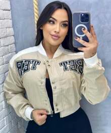 Casual Colorful Graphic Leather Jacket - Beige - View 2