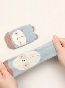3 Pairs Random Cute Animal Design Soft & Skin-Friendly Non-Slip Grip Floor Socks With 3D Ear For Toddlers, Autumn & Winter, For Christmas