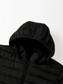 Giolshon 女士休闲连帽外套，带口袋，加厚设计，轻便透气，适合日常穿着，秋冬季节穿着。 - 黑色 - 查看 9