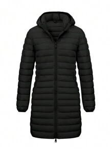 Giolshon 女士休闲连帽外套，带口袋，加厚设计，轻便透气，适合日常穿着，秋冬季节穿着。 - 黑色 - 查看 8