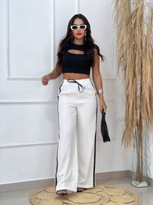 Striped Palazzo Pants - Blanco - Ver 2