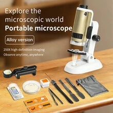 250X Compound Monocular Microscope Kit, Suitable For Children Students Beginners, With Full Metal Body Microscope, Portable Carrying Case For School Lab Home Education - Multicolor - View 2