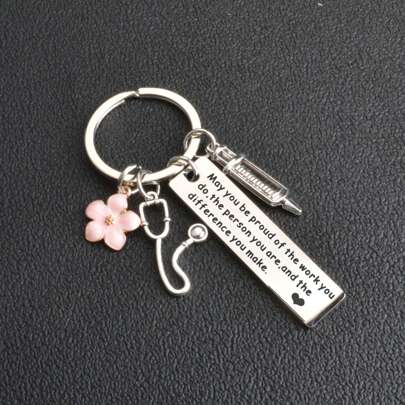 1 قطعة سلسلة مفاتيح من الفولاذ المقاوم للصدأ للممرضة، هدية عيد الحب لطالب الطب أو الممرضة، إكسسوارات السيارة، تميمة حقيبة، هدايا عيد الميلاد المجيد، إكسسوارات الحقيبة، سلاسل الرقبة مع حامل الهوية، إكسسوارات السيارة، تميمة الحقيبة