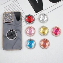 1pc日韩ins轻奢优雅圆环钻石梅花闪粉贴金属圆环手机支架手机通用Iphone/华为/小米等 - 彩色 - 查看 2
