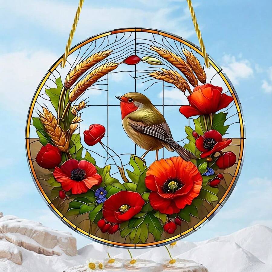 1/2 chiếc, Đồ treo cửa sổ hình chim hoa nhiều màu sắc, móc treo cửa sổ bằng acrylic kiểu thủy tinh, thích hợp cho sân trong, vườn, phòng khách, trang trí phòng ngủ, món quà lý tưởng cho những người yêu thiên nhiên, 2D, trang trí Giáng sinh - Nhiều màu - Xem 1