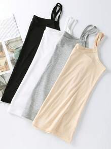 4 Piece Set Women's Solid Color Sleeveless Decorative Crew Neck Camisoles