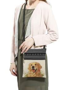 可爱卡通金毛猎犬印花斜挎包，男女通用可重复使用单肩包，可爱狗狗图案收纳袋，便携式斜挎包，派对礼物，动物爱好者礼物 - 白色 - 查看 3