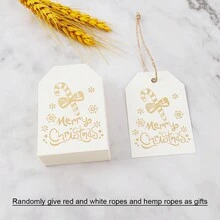 1 bộ (100 chiếc) - Thiệp in họa tiết Giáng sinh sáng tạo hình vuông bằng giấy, Thẻ treo nhãn trang trí quà tặng Giáng sinh, Phụ kiện trang trí tiệc (Dây treo quà tặng) - cái nạng - Xem 5