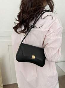 复古轻便、商务休闲巧克力棕色翻盖包 复古 PU 适合少女、女大学生、新人及白领人士 非常适合办公室、大学、工作、商务、通勤、户外、旅游、郊游 - 黑色 - 查看 7