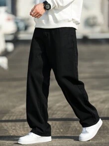 1 pièce Jeans décontractés vintage lavés à coupe droite ample pour hommes, coupe slim - Noir - Voir 5