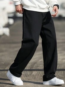 1 pièce Jeans décontractés vintage lavés à coupe droite ample pour hommes, coupe slim - Noir - Voir 3