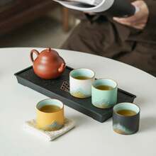1 tách trà 70ml, tách trà nhỏ bằng gốm thô chạm nổi 3D, bộ trà Kung Fu, tách trà 'Ngàn dặm sông núi', nhiều màu sắc, giao hàng ngẫu nhiên men mờ và men gốm thô trở lại trường - Nhiều màu - Xem 9