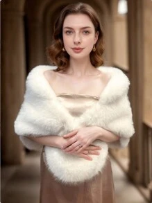 1pc Women's Solid Color Fluffy Collar Scarf, Thick Outdoor Casual Windproof Warm Fashion Elegant Shawl, Polyester, Autumn/Winter